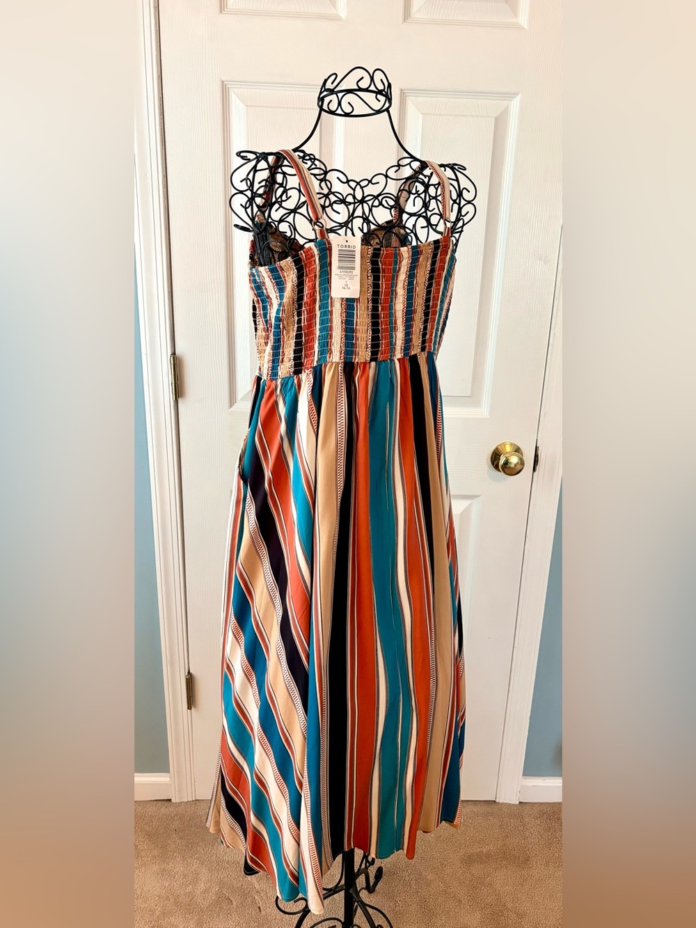 Torrid Striped Multi-Color Sleeveless Midi Dress - Picture 2 of 4